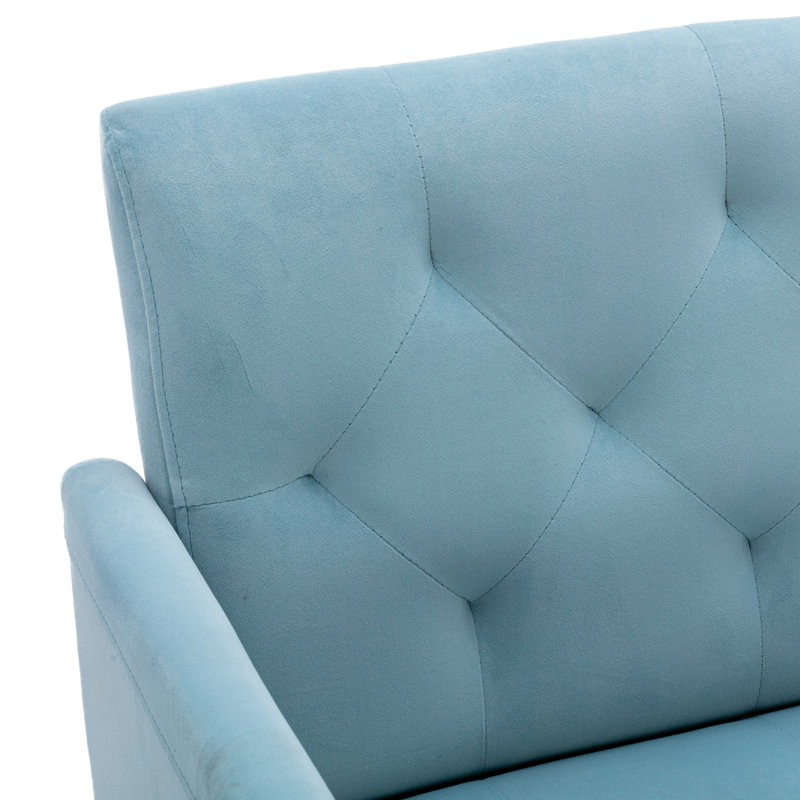 Jaunius 78.994Cm Wide Tufted Velvet Armchair, Light Blue Velvet