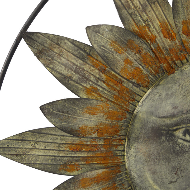 Metal Indoor Outdoor Sun Brown Wall Decor with Distressed Copper Like Finish