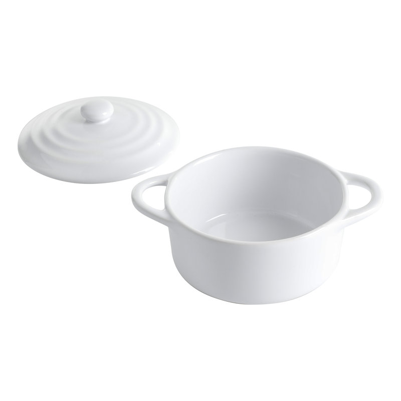 Martha Stewart Stoneware Oval Mini Casserole Set with Lids, 6.38" x 4.5", White