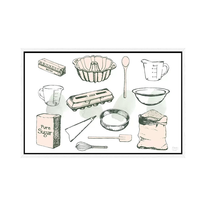 Baking Ingredients - Print on Canvas, 66.04cm H x 101.6cm W x 3.81cm D, White Floater Framed