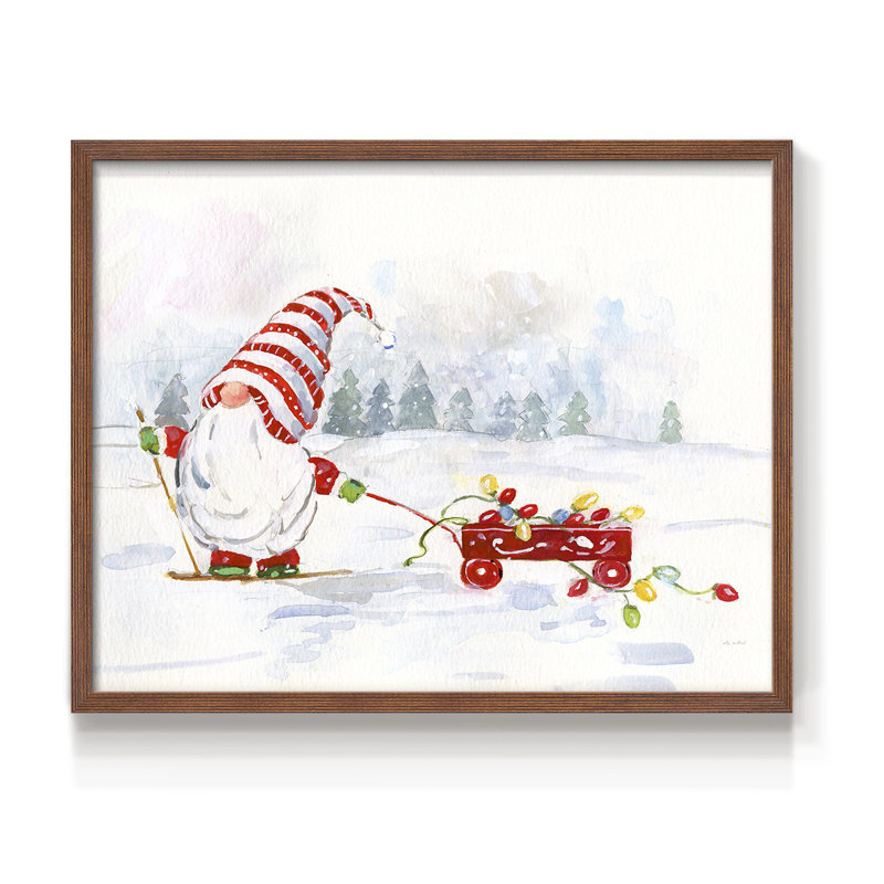 Gnome d'hiver II - reproduction encadrée - réaménageable, H 8 po x l 10 po, Noyer