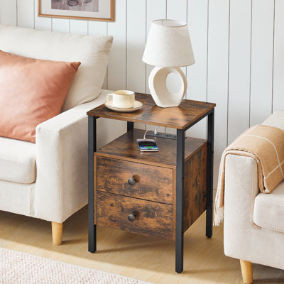 Pake 2 - Drawer 23.6" Tall Iron Nightstand with Storage and Built-In Outlets