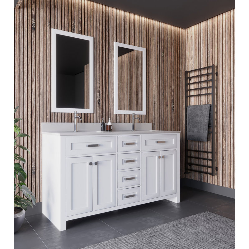 Ensemble de meuble-lavabo double 59 po avec miroir Christhilde, Blanc
