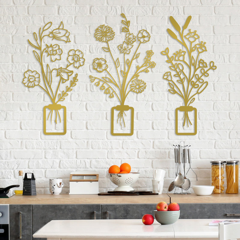 Élégant accessoire mural décoratif en métal (3 pièces), finition dorée, 9,1 po x 18,9 po | 100% métal, épaisseur: 0,06 pouce | Facile à fixer au mur, poids léger de 1,7 lb | Parfait pour les décors modernes et les intérieurs élégants