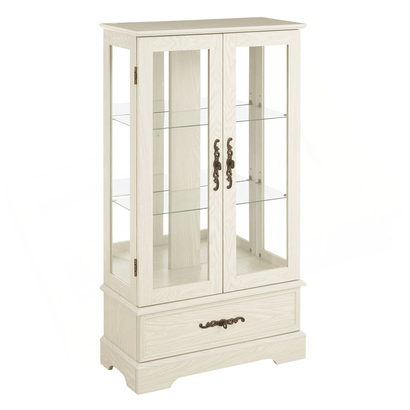 Vitrine lumineuse en verre avec tablettes réglables - Vitrine élégante à 2 portes et tiroir intégré, ampoule incluse, Blanc