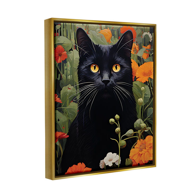 «Black Cat Garden Flowers», reproduction encadrée sur toile par Gary Shergill Designs, H 21 po x l 17 po x P 1,7 po