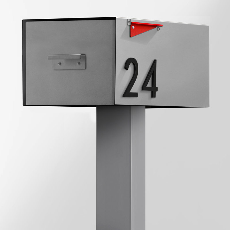 Large Malone Post Mounted Steel Mailbox, Gray, Black, Yes