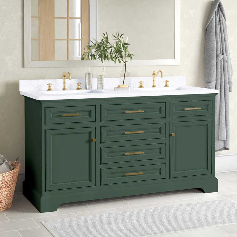 Thompson 60" W Double Vanity, Evergreen/Brushed Gold