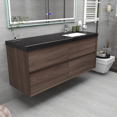 Smajo Right Sink 60" Wall-Mounted Single Bathroom Vanity Set