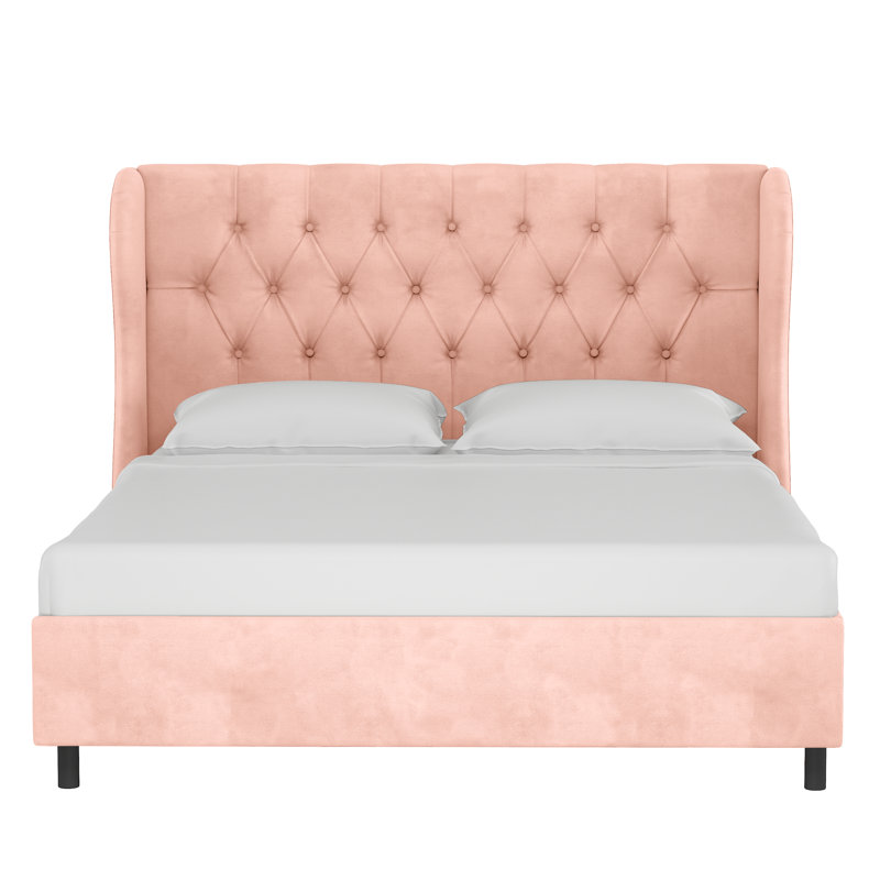 Lit plateforme tapissier Azariah, Grand, Velours performance rosé classique