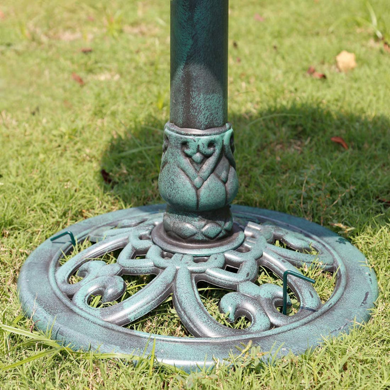 Outdoor Polyresin Antique Bird Bath with Solar Powered Round Pond Fountain, Green