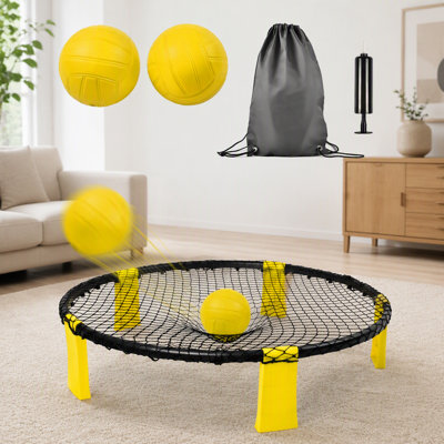 Ensemble de jeu d'extérieur rond en filet, jeu de ballon de plage portable avec 2 balles, filet de jeu robuste et sac de transport, jeu de divertissement familial classique pour la plage, la cour, le gazon, le parc, le camping et les rassemblements