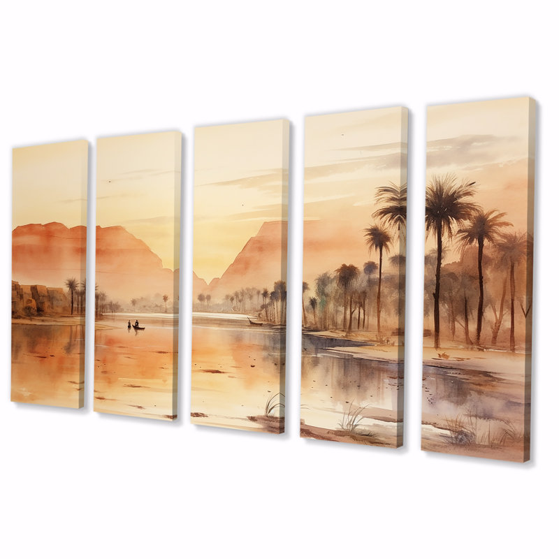 Ancienne rivière égyptienne, art mural 5 pièces, H 28 po x l 60 po
