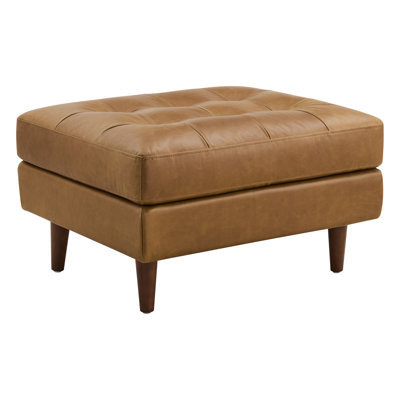 Geo 30'' Square Genuine Leather Tufted Upholstered Ottoman