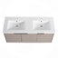 Meuble-lavabo mural avec lavabo double en résine et 3 portes à fermeture en douceur