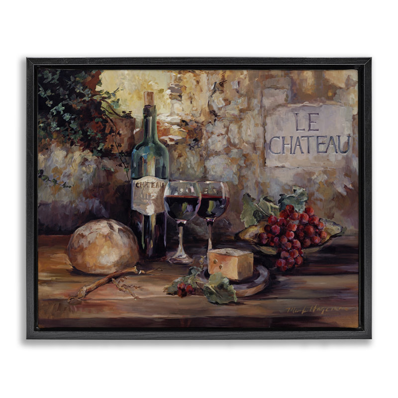 Art encadré flottant Parisian Wine and Cheese par Marilyn Hageman, H 25 po x l 31 po, Cadre flottant noir de jais