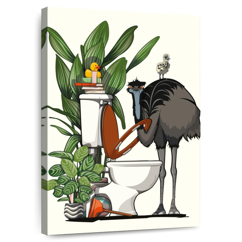 Ketti Emu Using The Toilet, 24" H x 16" W