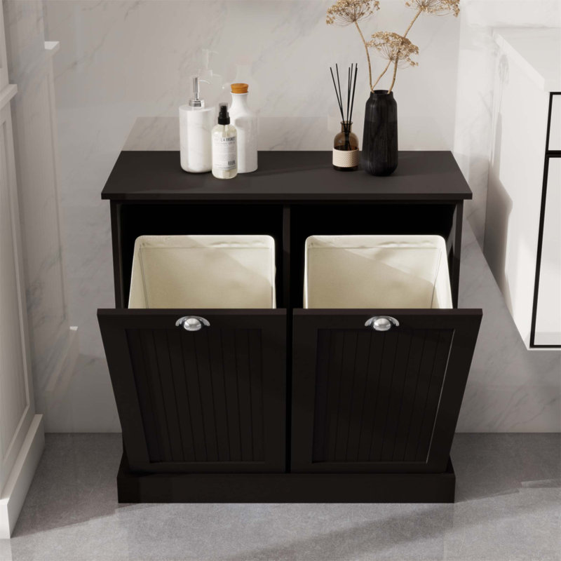 Armoire de trieur de linge à deux compartiments inclinable, durable et élégante pour la gestion organisée de la lessive