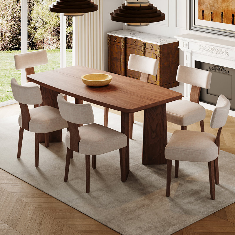 Mid Century Upholstered Side Chairs Farmhouse Dining Chairs With Wood Legs, Beige