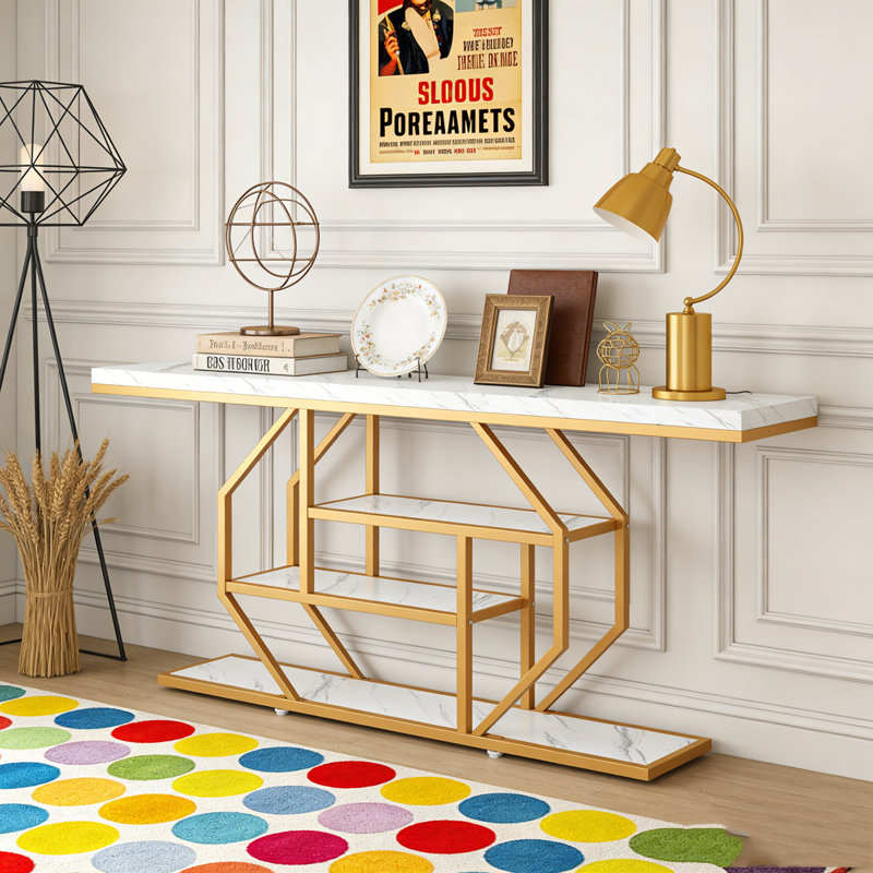 4-Tier Console Table Sofa Table Accent Table with Storage Shelves