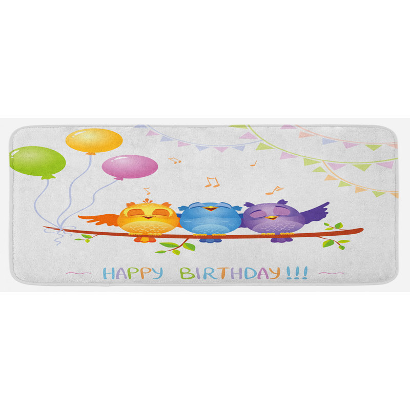 Tapis de cuisine en multicolore owls assis sur une branche avec bulles sur fond abstrait