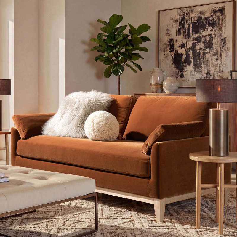 Pera 75.5" Upholstered Sofa, Burnt Orange Velvet