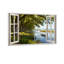 Paysage, nature, fenêtre, rivière, arbres, bateau, ciel, herbe verte-694349760