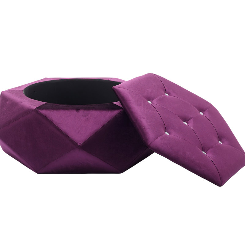 Purple, Polygon Diamond , Velvet Footrest , Comfortable, Spacious Storage, Entryway Elegant Purple With Design, Multi - Functional Storage And Seating In Bedroom, 34"l X 30.5"w 13.5"h