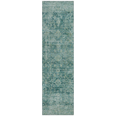 Machine Washable Indoor/Outdoor Xhevrie Teal Rug