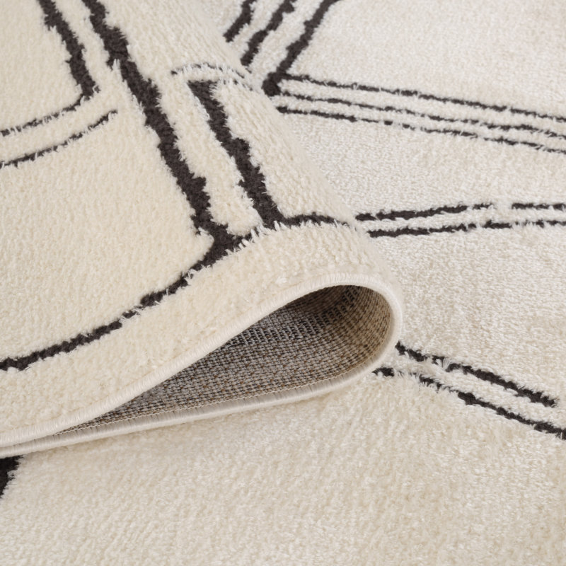 Cherle Moraccan White Power-Loom Area Rug, Rectangle 5' x 7'6"
