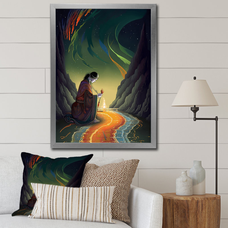 "Native Elder Meditation", reproduction sur toile, H 20 po x l 12 po x P 1 po, Cadre simple argenté