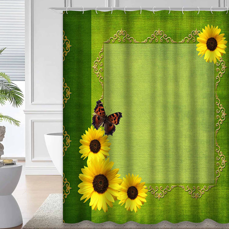 Rideau de douche imperméable abstrait à motif de tournesols à motif d'albums avec 12 crochets, L 72 po x l 84 po