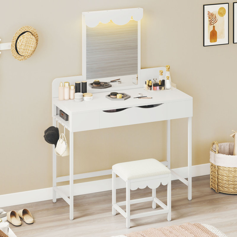 Dressing Table with Mirror, White