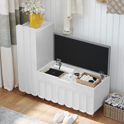 W Entryway Shoe Bench, Lift Top Storage Box,L Shape Living Room Shoe Organizer Cabinet,