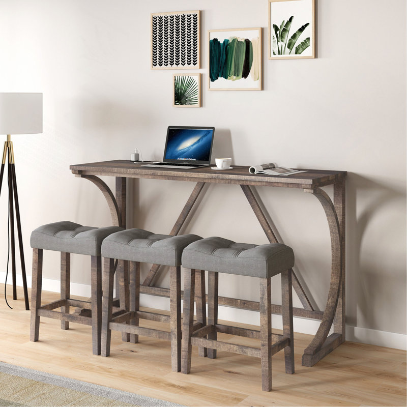 Ensemble de table de bar avec prise de courant, ensemble de table de bar et de chaises, ensemble de table de salle à manger 4 pièces, ensemble de table de petit déjeuner industriel, pour salon, salle à manger, salle de jeux