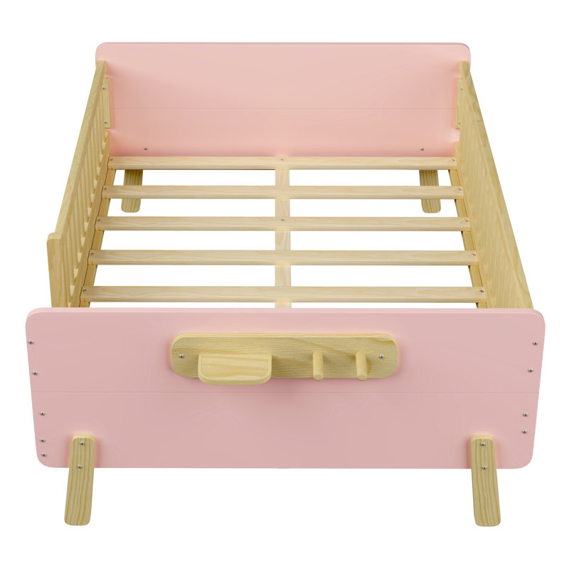 Lit d'enfant standard, lit plateforme en bois avec tête et pied de lit, rose, Double