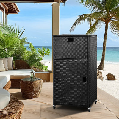 Outdoor Pool Towel Storage Cabinet Outdoor Towel Rack For Pool With Shelf & Drawer Pool Towel Hoder With Rolling Wheels Hot Tub Towel Rack W/Waterproo by LeewooJardin