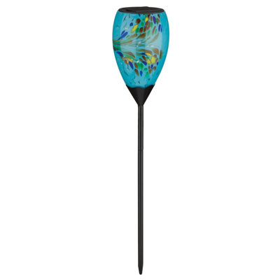 Murano Handcrafted Art Glass and Metal Solar Powered Decorative Garden Stake - Blue