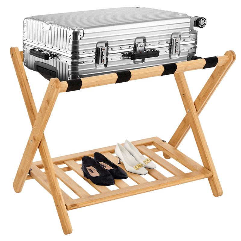 Porte-bagages pliant en bambou avec rangement, Paquet de 2, nature