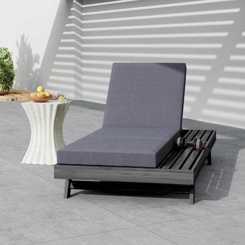 Ensemble de méridienne en bois massif d'acacia avec dossier réglable et coussin triple, Noir