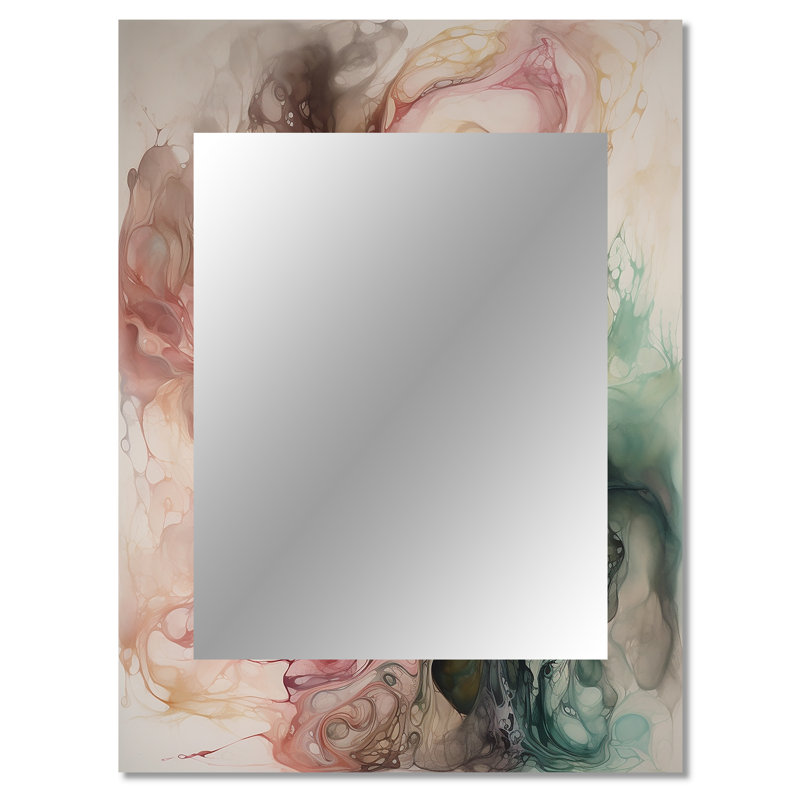 Pink Green Inner Worlds Of Marble I - Geometric Decorative Mirror, Pink Wall Mirror, Printed Metal Art, 40" x 30"