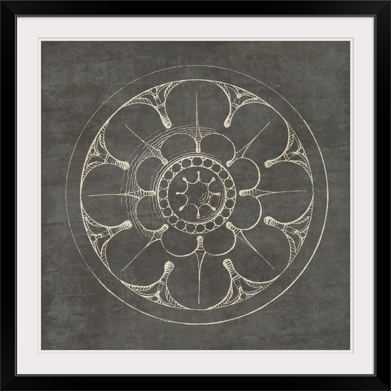 « rosette iii », reproduction d’impression grise, H 24 po x l 24 po x P 1 po, Cadre noir