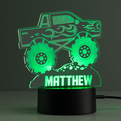 Monster Truck LED Night Light with Custom Name Laser Engraved on Acrylic Design Insert