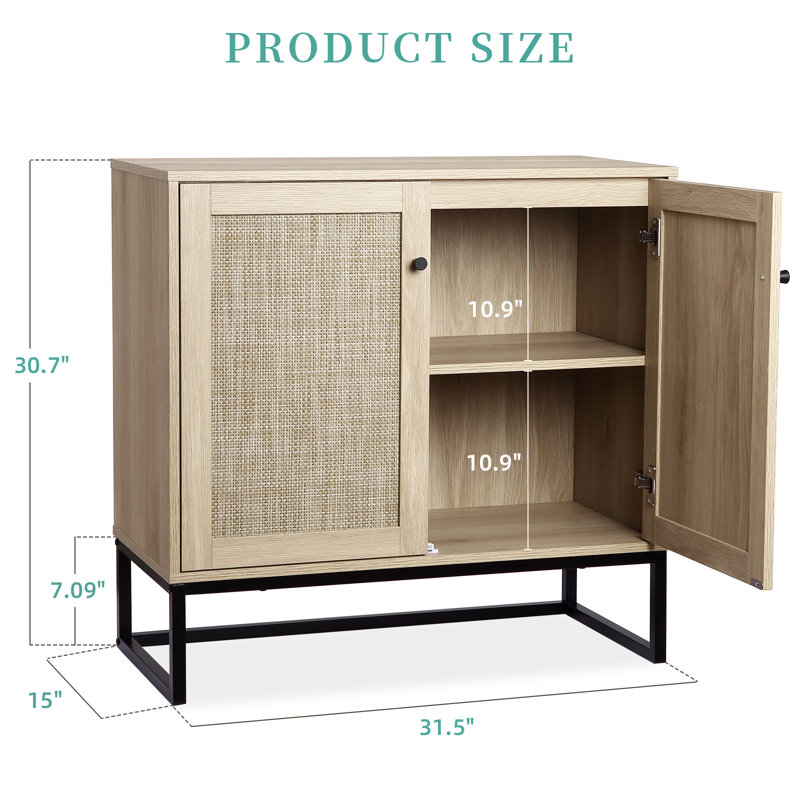 Buffet avec 2 portes en rotin, console de style campagnard avec rangement, armoire de cuisine pour table d'entrée