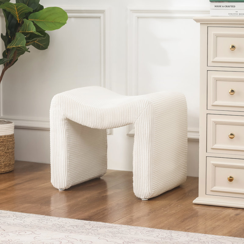M-Shaped Ottoman Footrest, Cream Corduroy