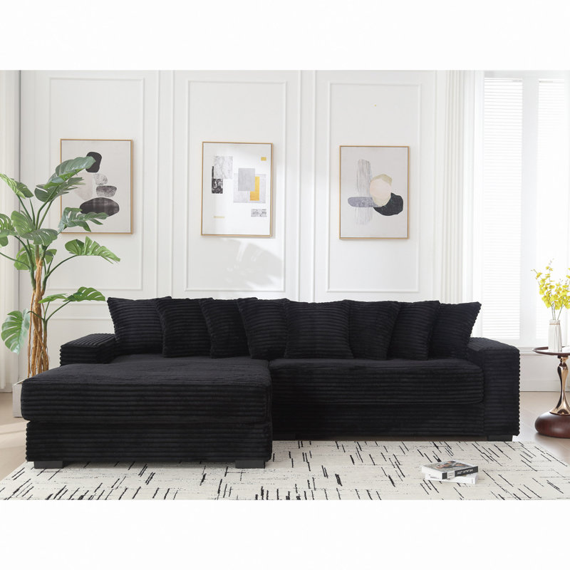 Zinia Upholstered 111'' Sofa & Chaise, Black