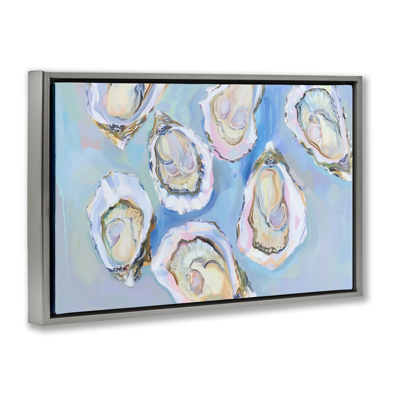  Huître pastel sur toile encadrée bleue par Arlington Prints, Cadre flottant gris lustré, H 21 po x l 31 po
