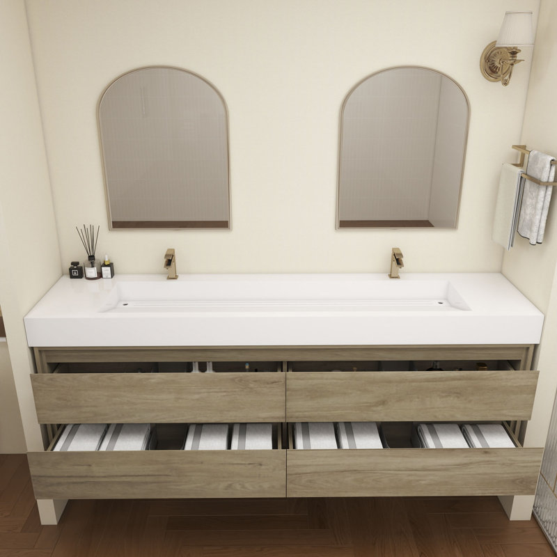 Victoria 84''Bathroom Vanity Base, White/Oak