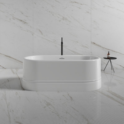 Baignoire de trempage autoportante blanche en acrylique 68 "x 33" avec trop-plein et bonde escamotable pour salle de bain MonBlari