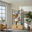 71.1 Inch Tall 5-tier Rattan Bookcase With Storage Cabinet And Door